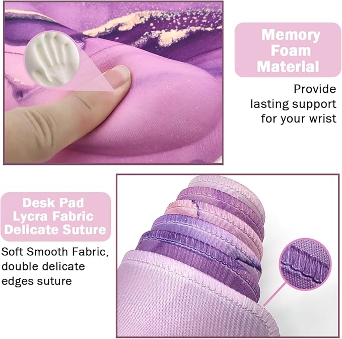 4-in-1 Gaming Mouse Pad Wrist Support Set，Desk Pad + Mouse Pad with Wrist Rest + Keyboard Wrist Rest + Coaster, Ergonomic Design for Home Office Study Game - Purple