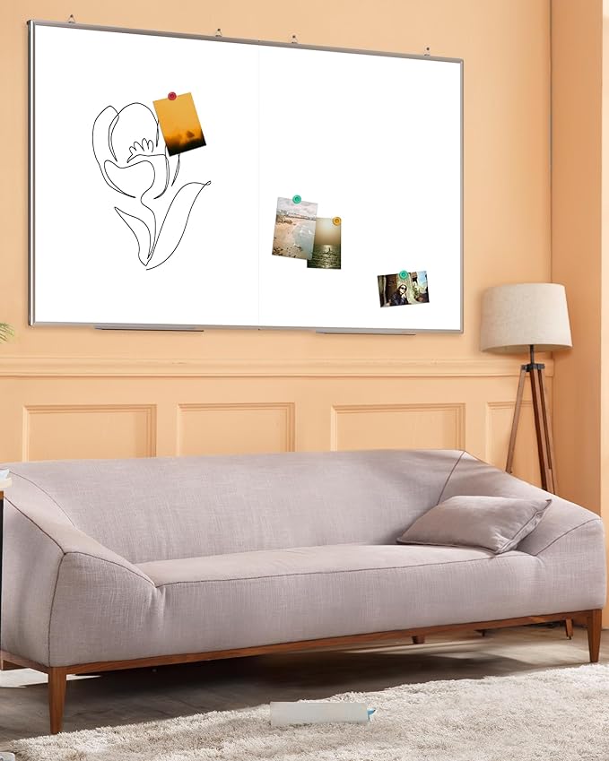 60"X 48" Large Magnetic Dry Erase Whiteboard, Wall Hanging Board with 4 Pens & 1 Dry Erasers & 6 Magnets, Sliver Aluminum Frame White