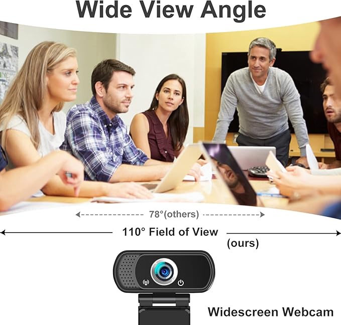 1080p Webcam with Microphone, USB Web Camera 110-Degree View Angle Computer Camera,Webcam Tripod/Privacy Cover included,Plug and Play Web Cam for pc laptop computer mac Video Conferencing Streaming