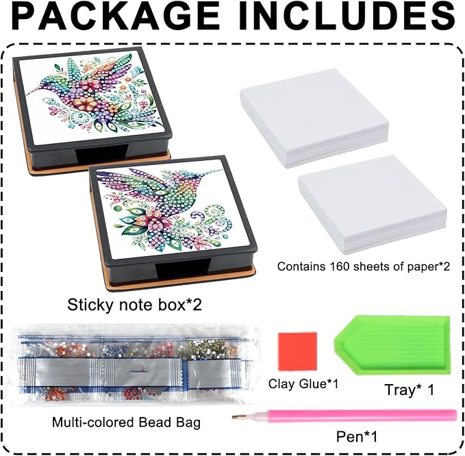 2 pcs Bird Diamond Painting Kit Note Box,Memo Paper Storage Box Diamond Art,Sticky Note Holder Diamond Art,Diamond Painting Memo Pad for Office Desk. (Bird)