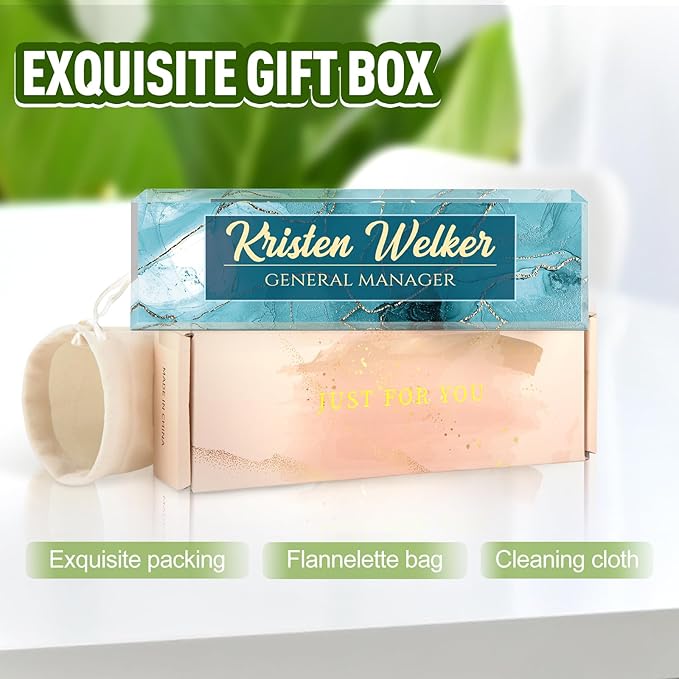 Name Plate for Desk, Desk Name Plate Personalized, Cyan Office Decor for Women Men, Acrylic Desktop Accessories, Office Gifts for Boss Nurse Teacher Coworker, Employee Appreciation Gift (Cyan Coast)