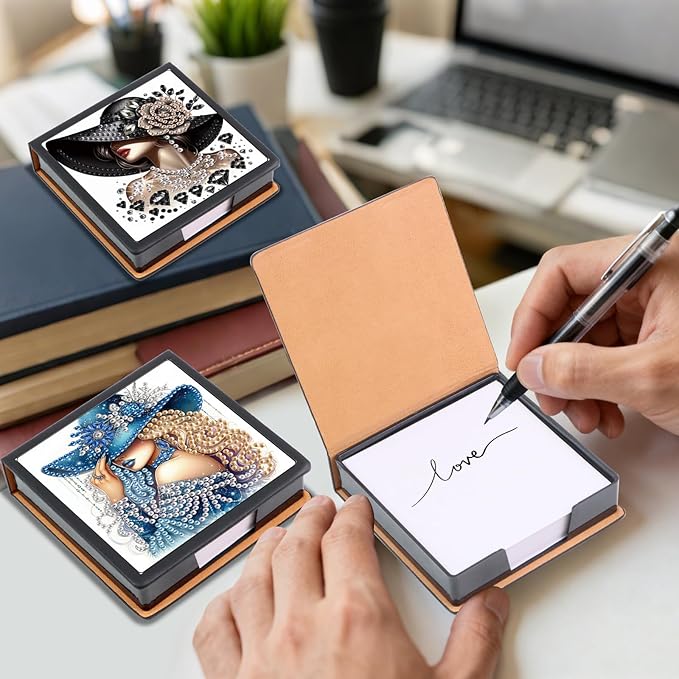 2 pcs Woman Diamond Painting Kit Note Box,Hat Memo Paper Storage Box Diamond Art,Sticky Note Holder Diamond Art,Diamond Painting Memo Pad For Office Desk. (Woman)