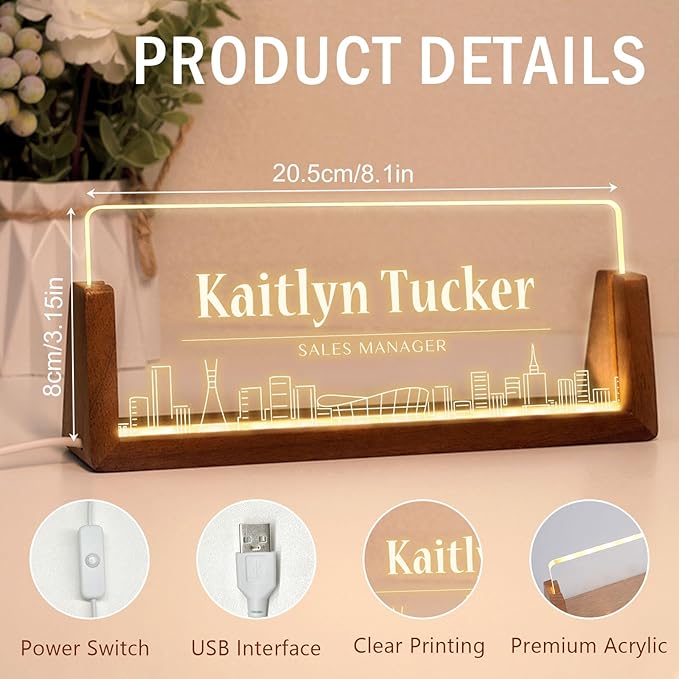 Desk Name Plate Personalized, Custom Office Light Up Name Plate for Desks, Desk Decorations for Women Men Office, Employee Appreciation Gifts for Coworkers