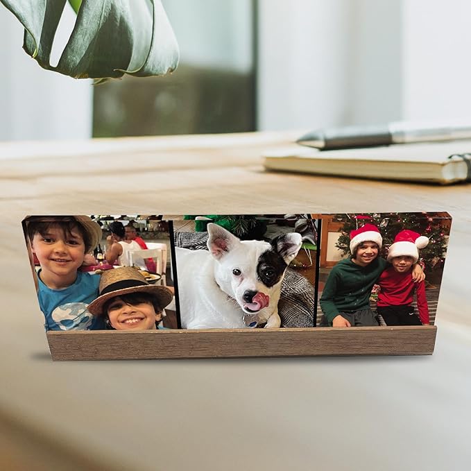 Artblox Personalized Office Desk Name Plate Custom Photo Prints On Acrylic Glass with Teak Wood Stand Turn Your Photos into Stunning Family Christmas Customized Gifts Desk Décor (10"x3")