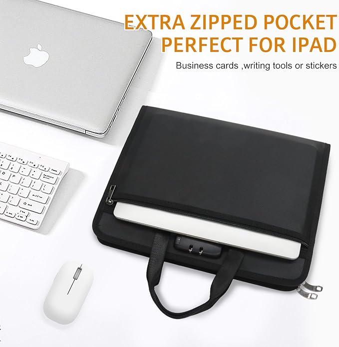 File Organizer Fireproof Expanding Accordion File Folder with Lock Zipper Labels13 Pockets Document Organizer Holder Storage Box Bag for Business Office Receipt Home Travel