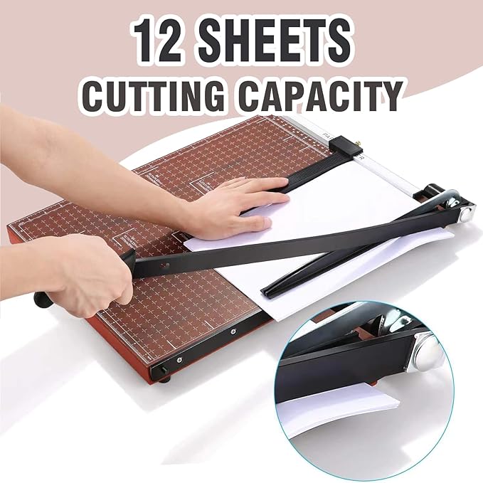 Paper Cutter Heavy Duty 18" Cut Length Professional Large Paper Cutter 12-Sheet Capacity Guillotine Paper Cutter for Cardstock, Safety, Efficience, Wide Use for Office, School, Home (A2-A7)