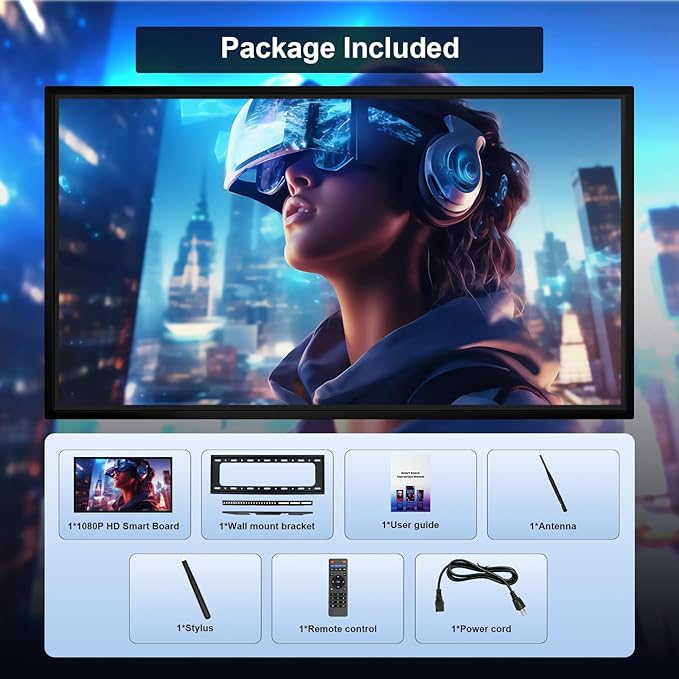 49" Smart Board, Digital Whiteboard Electronic Interactive for Classroom Office Home, Screen Mirroring from Android & iOS for Presention Annotation Live Streaming (49 inch)