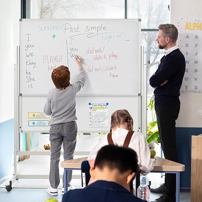 MAKELLO Rolling Whiteboard on Wheels 60x48 in, Large Dry Erase Board with Stand, Double Sided Magnetic White Board for Office School Home, Height Adjustable, Aluminum Frame, 5'x4'