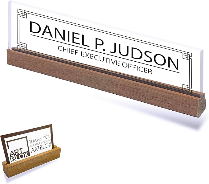 ARTBLOX | Office Personalized Name Plate Men Board Design On Clear Acrylic Glass for Desk with Business Card Holder