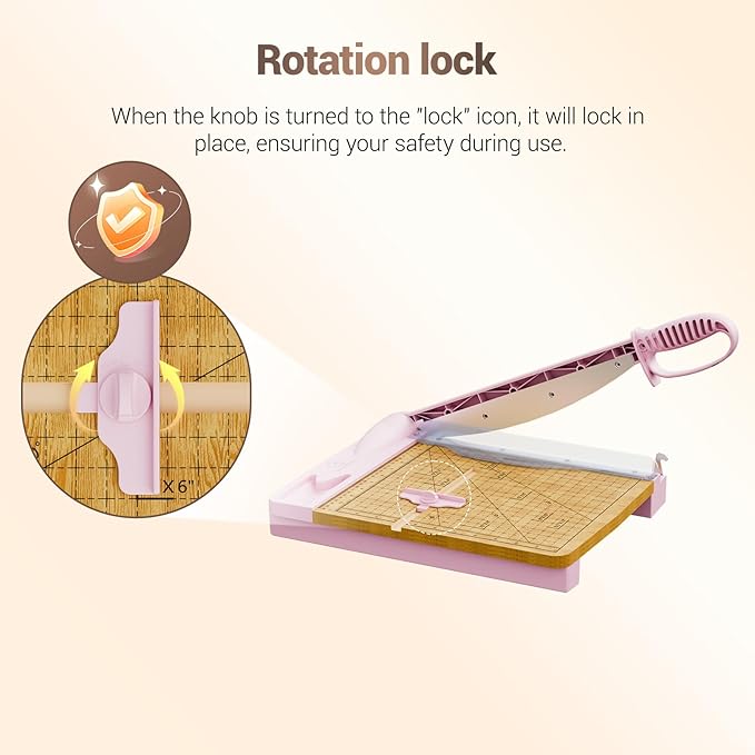 12 Inch Heavy Duty Paper Cutter, Wood Guillotine Paper Cutter & Paper Trimmer, 30 Sheets Capacity Paper Cutting Board for Classroom, Crafting, Cardstock Pink