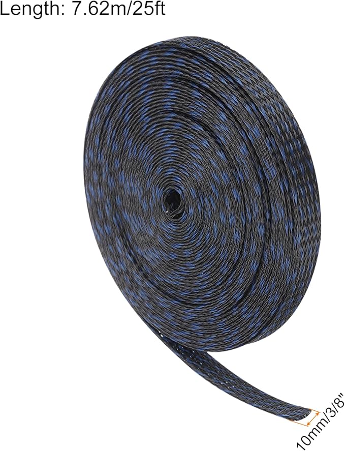 25ft PET Expandable Wire Loom 3/8 Inch, PET Braided Wire Sleeving Cable Management Sleeve Tubing [for Audio Video Home Office Cord Protector]-Black Blue