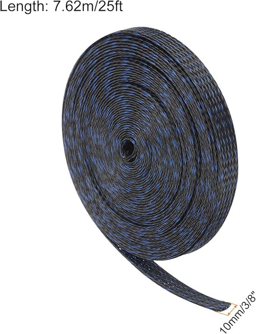 25ft PET Expandable Wire Loom 3/8 Inch, PET Braided Wire Sleeving Cable Management Sleeve Tubing [for Audio Video Home Office Cord Protector]-Black Blue