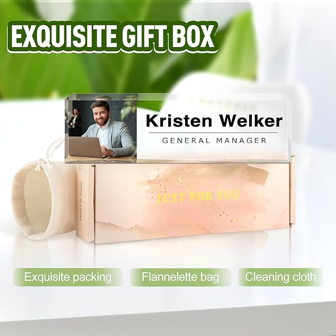 Custom Name Plate for Desk, Personalized Desk Name Plate with Photo, Office Desk Decor for Women Men, Acrylic Desk Accessories, Office Gifts for Boss Manager Teacher, Employee Appreciation Gifts