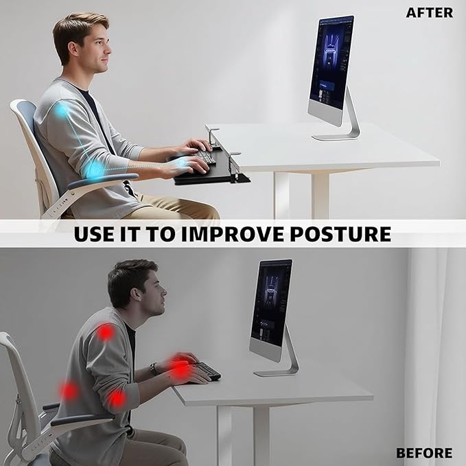 Large Keyboard Tray That Slides Out from Under The Desk, Pull Out with Adjustable C-clamp, 25.6 (31.5 Including Clamps) x 9.8 Inch Computer Keyboard Drawer Mouse Tray for Typing, Black