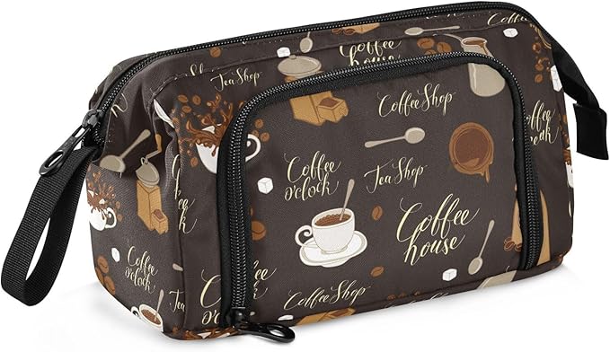 Tea Coffee Pencil Case Pouch Big Capacity Pencil Bag Box Organizer Pen Case Pencil Pouch Aesthetic with Handle for Girls Boys Adults Women School Office
