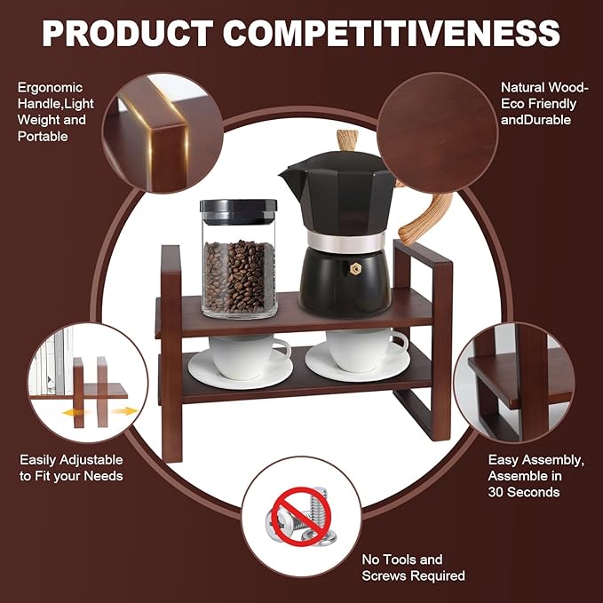 Desk Shelves Desktop Organizer Shelf - No Assembly Needed Holds 130lbs for Top of Desk Organizers and Accessories Corner Bookshelf Table Top Shelving in Office, Books, Bathroom Storage--Walnut Colour