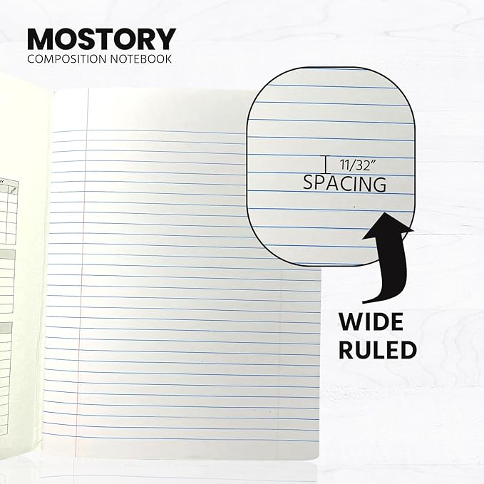 MOSTORY Pack of 5 Composition Notebook - Wide Ruled 200 Pages (100 Sheets), Size 7.5" x 9.75", Bulk School Supplies, Office, Bulk Notebooks for School, Writing Journal Notebook with Lined Paper