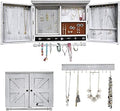 GLANT Rustic Wall Mounted Jewelry Organizer with Wooden Barndoor Decor,Wooden Wall Mount Holder,Jewelry holder for Necklaces, Earings, Bracelets, Ring Holder. Includes matching hook organizer