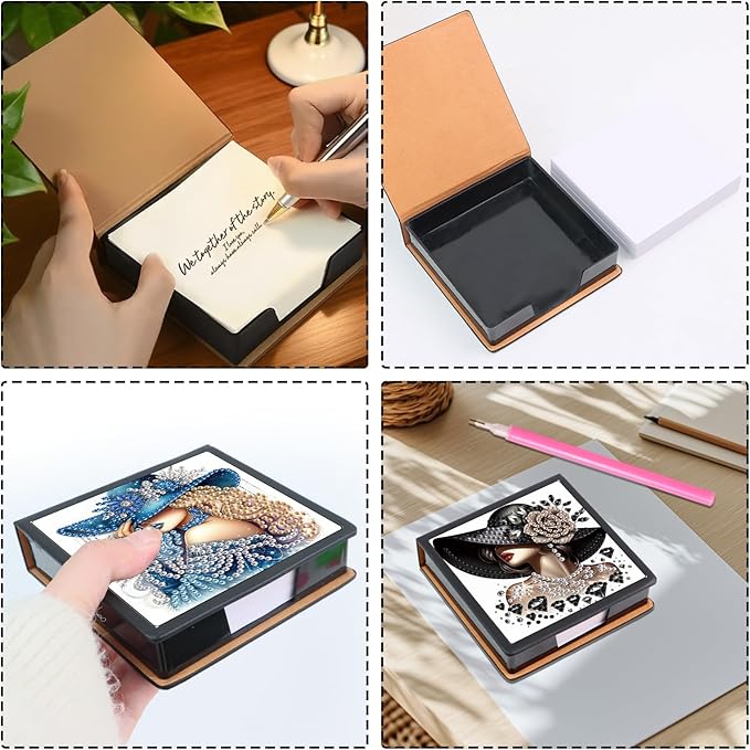 2 pcs Woman Diamond Painting Kit Note Box,Hat Memo Paper Storage Box Diamond Art,Sticky Note Holder Diamond Art,Diamond Painting Memo Pad For Office Desk. (Woman)