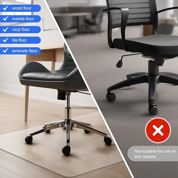 Azadx Office Chair Floor Mat for Hardwood - Clear, Easy Glide and Protection - Plastic - 30" x 48"