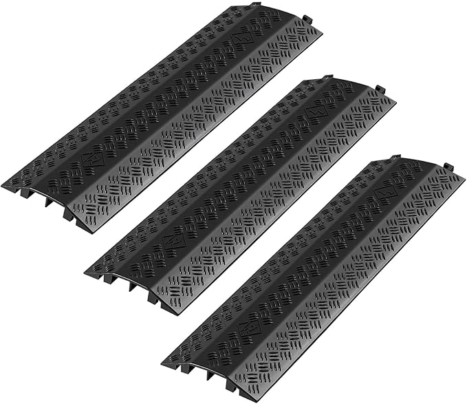 VEVOR 3 Pack Drop Over Cable Cover, 2 Channel Heavy Duty Cable Hose Protector Ramp, 38.3'' Floor Cord Cover, 17,500 lbs/Axle Load Capacity, for Traffic Areas, Indoor, Outdoor, Home, Office, Warehouse