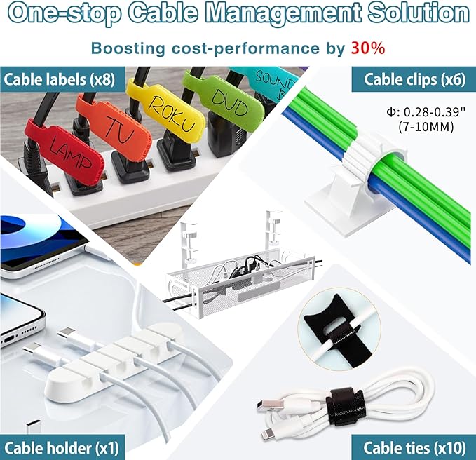 No Drill Under Desk Cable Management Tray, SONATURE 15.7" Cord Organizer for Table, Clamp Mount Desk Cable Management, Premium Carbon Steel Cable Organizer for Office, Home (White)