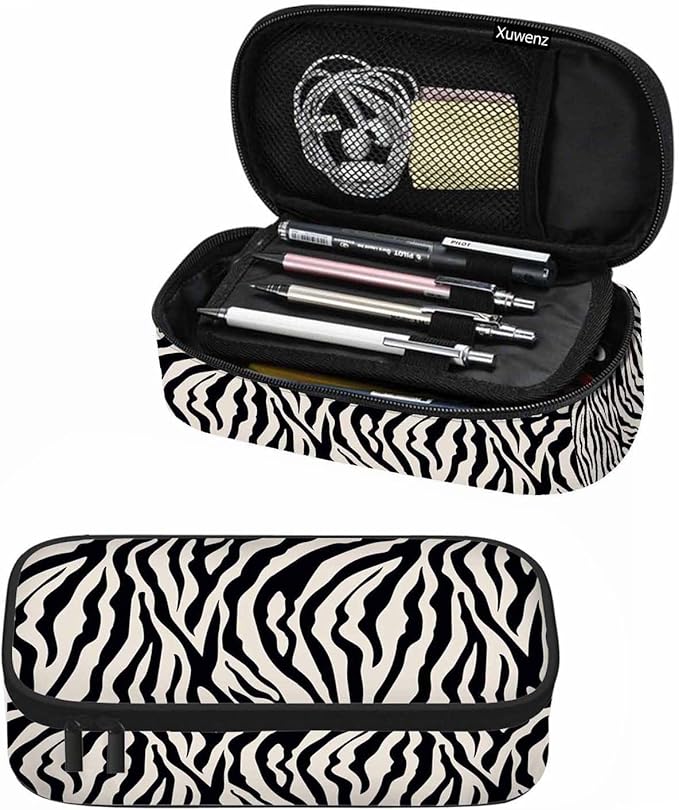 Zebra Stripes Pencil Case Organizer White Black Stripe Animal Fur Stationery Box Makeup Box School Supply for Boy Girl Men Women