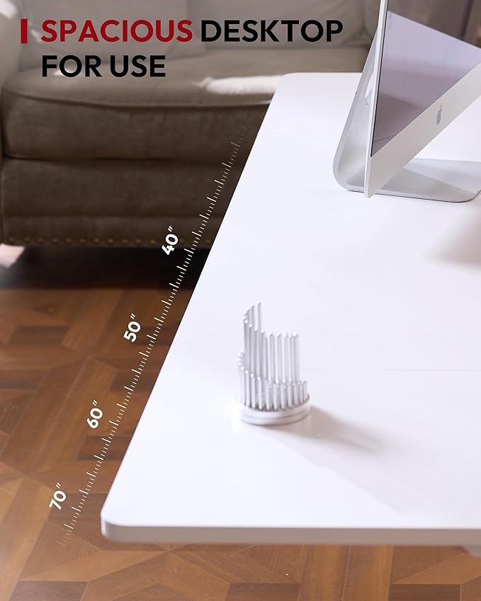 SANODESK Standing Desk Height Adjustable Electric Stand up Desk 63x28 Inches Sit Stand Home Office with Splice Board, White Frame/White Top