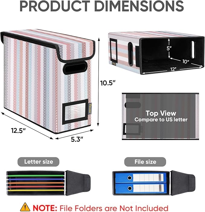 BALEINE File Organizer Box with Lid, Collapsible File Folder Organizer with Plastic Slide, Hanging File Folder Box for Office Document Storage (1 Pack, Color Stripe, S)