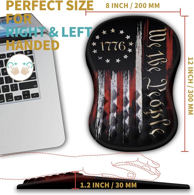 Hokafenle Ergonomic Mouse Pad Wrist Support with Massage Design, Wrist Rest Pain Relief Mousepad with Memory Foam&Non-Slip PU Base, Mouse Pads for Wireless Mouse & Desk (12x8 inch,Flag)