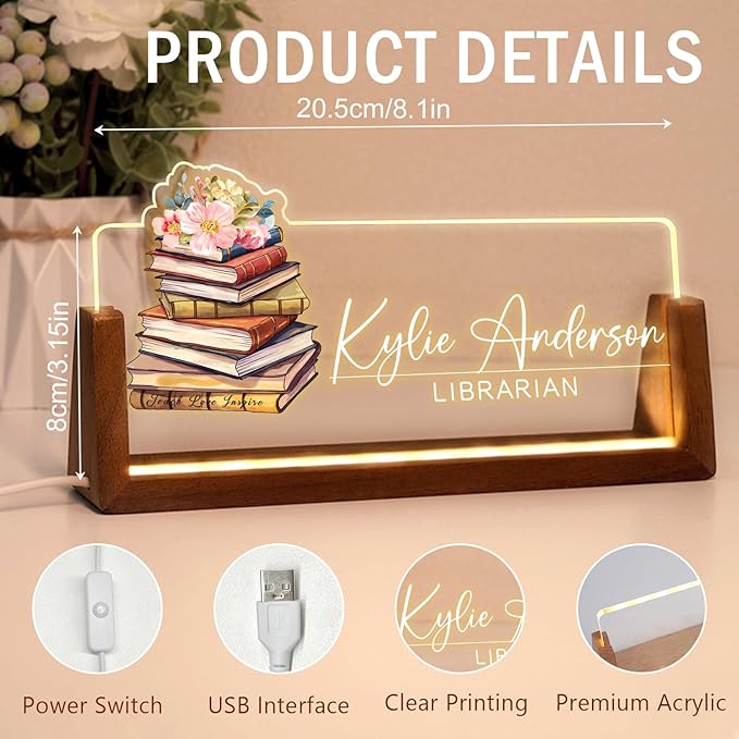 Desk Name Plate Personalized, Custom Office Light Up Name Plate for Teachers, Desk Decorations for Women Men Office, Employee Appreciation Gifts for Teachers Coworkers