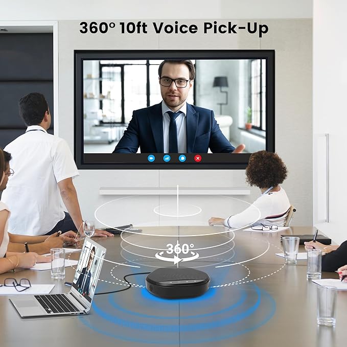 Ynoonvon Conference Speakerphone with 360° Voice Pickup, AI Noise Reduction & Echo Cancellation, USB Plug and Play Desktop Microphone Speaker for Zoom, Teams, Skype, Home Office & Online Meetings