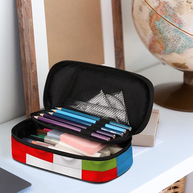 Building Block Big Capacity Pencil Pen Case Colorful Large Pencil Pouch with Zipper Compartments Pencil Bag for Boys Girls Adults Student Office School Supplies