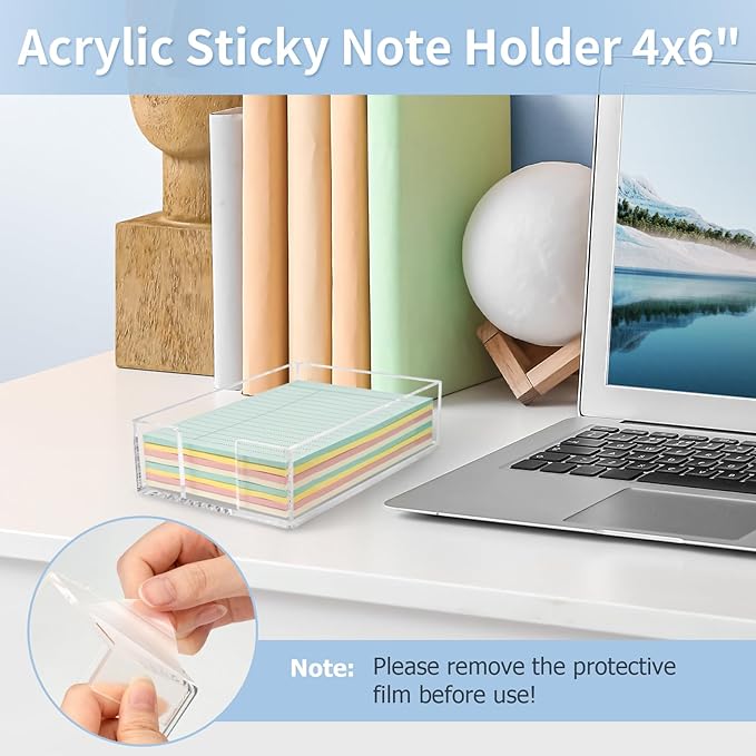 Acrylic Sticky Note Holder, 4 x 6 Crystal Clear Sticky Note Dispenser Acrylic Notepad Holder for School Home Office Desk Organization
