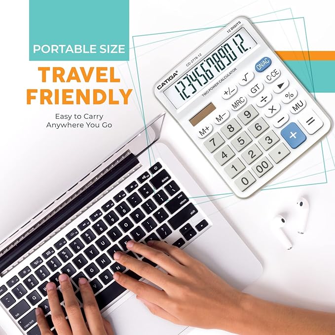 Premium Commercial 12-Digit Large Desktop Calculator with Huge 5-Inch LCD Display Screen, Giant Responsive Buttons, Battery and Solar Powered, Perfect for Home/Office Accounting Finance Use, CD-2776