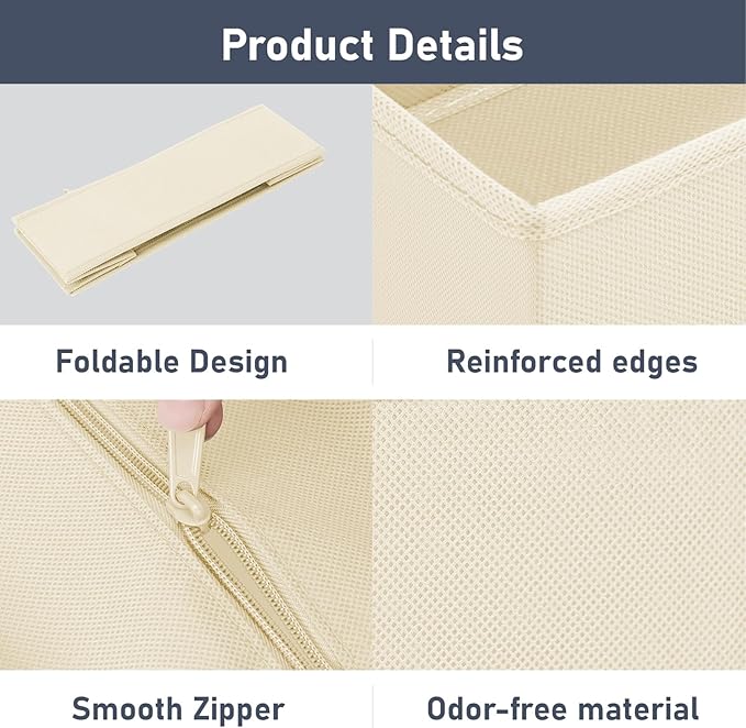 DIMJ Drawer Organizer Clothes, 8 Pack Dresser Organizer, Foldable Closet Organizers and Storage, Fabric Dresser Bins, Drawer Dividers for Nursery, Baby Clothes, Underwears, Sock (Beige)