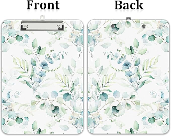 Rimilak Plastic Clipboards with Metal Clip, A4 Letter Size 9 x 12.5 in, Office Decorative for Students Women Men and Kids, Cute Custom Pattern, Green Leaves