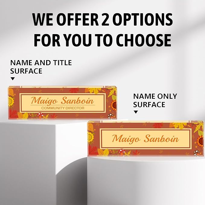 Personalized Name Plate for Desk Custom Acrylic Desk Name Plate Custom Employee Appreciation Gifts Office Gifts for Women, Men, Boss, Coworkers, Teacher, Nurse (Autumn)