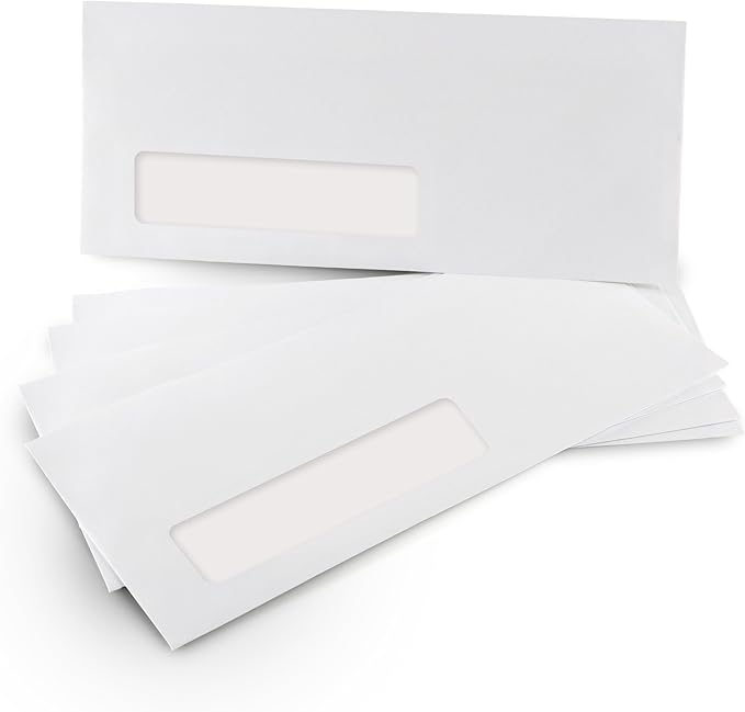 Aimoh 2500#10 Custom Printed Single Left Window Envelopes - Text and Logo Customization - Gummed Closure - Size 4-1/8x9-1/2 Inches -24LB-2500 Count (7-35410-2500)
