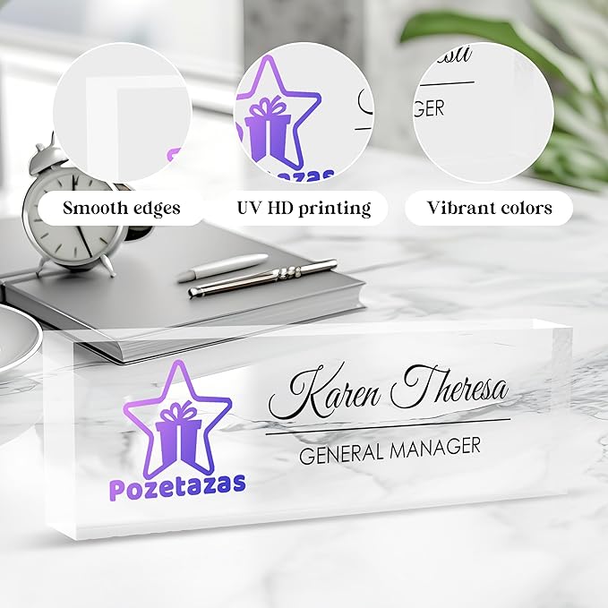 Custom Office Name Plate for Desk, Desk Name Plate Personalized, Personalized Gifts for Women, Appreciation Gifts for Employee Coworkers Boss Teacher, Office Accessories (Logo/Image)