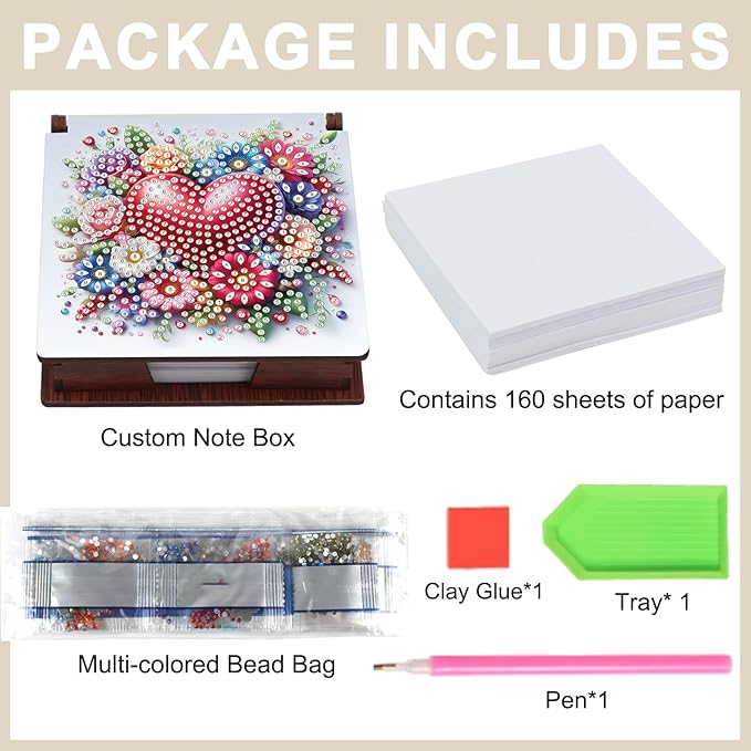 Formeydemi Diamond Painting Kit Note Box,Memo Paper Storage Box Diamond Art,Sticky Note Holder Diamond Art,Diamond Painting Memo Pad For Office Desk. (Love)