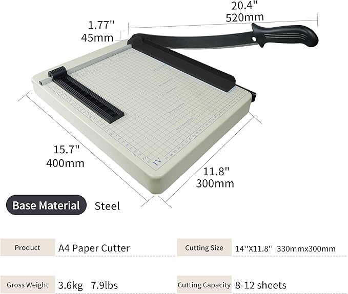 TEXALAN(R) Paper Cutter 12" A4 Size Trimmer Scrap Booking Paper for School, Office