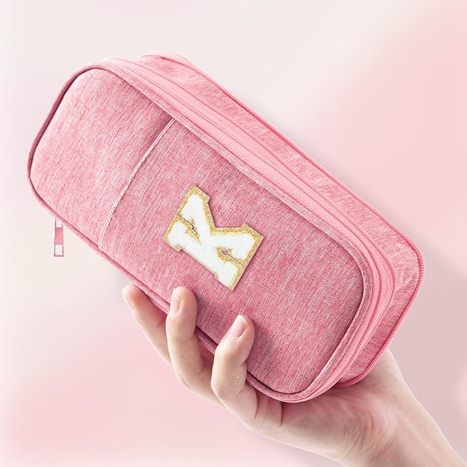 Large Capacity Pink Pencil Case, Cute Pencil Case Pencil Pouch with Zipper For Girls Women, Expandable Preppy Pencil Bag Large Storage High Capacity Bag Organizer for School Home Office Supplies, K