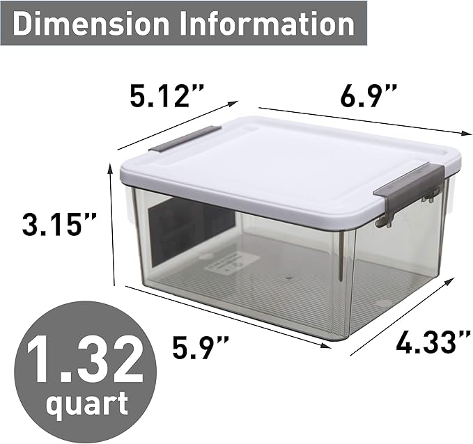 Citylife 1.32 QT 10 Pack Small Storage Bins Plastic Storage Container Stackable Box with Lids for Organizing, Clear Grey.