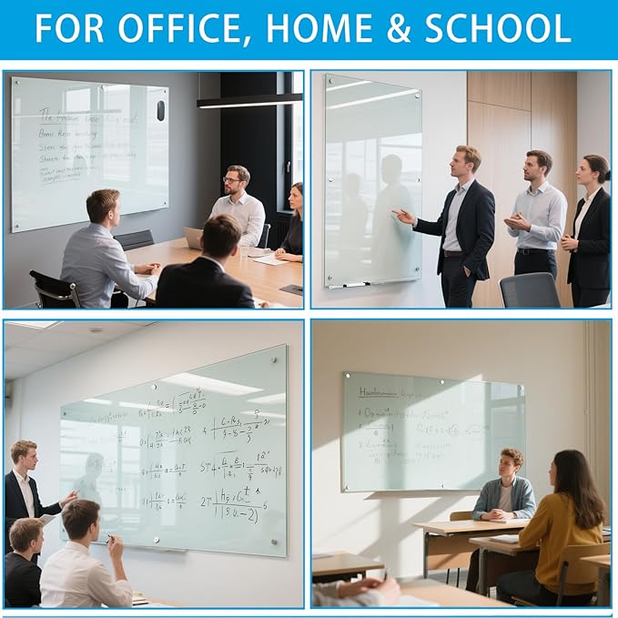 Large Glass Dry Erase Board - 72"x 48" Frameless White Board with Super Strong Magnets, Glass Whiteboard for Office School Home, Wall Mounted