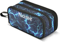 Custom Dark Blue Electric Lightning Pencil Case Box Boys Girls Personalized Name Large Pencil Pouch Stationery Pen Bag Organizer for Kids Adults School Office