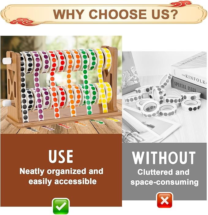 Wooden Label Dispenser Label Roll Holder Dispenser 13x4.5x8 inch Label Sticker Holder Organizer Sticker Roll Dispenser Label Stand for Label Rolls Table Home Office(Not Contain Label Tape)