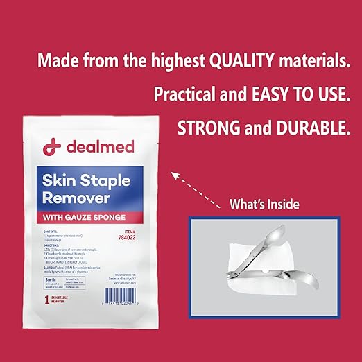 Dealmed Sterile Staple Removal Kit, Includes Staple Remover and Gauze Sponge, Staple Removal Tool Single-Use Kit, Ideal for Hospitals and Clinics (50 Kits)