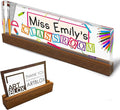 Artblox Office Personalized Name Plate for Desk with Business Card Holder On Clear Acrylic Glass School Teacher Design Custom Desk Name Plate with Your Name and Credentials Customized Gift