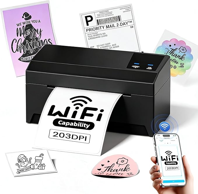 Wireless Shipping Label Printer-WiFi Thermal Label Printer 4x6,WiFi Label Maker for Small Business&Shipping Packages,Compatible with Phone&PC, Widely Used for TIK Tok USPS Amazon